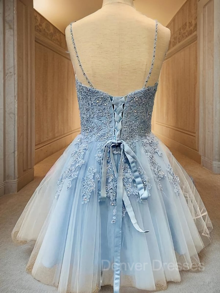 Prom Dresses Size 31, A-Line/Princess V-neck Short/Mini Tulle Homecoming Dresses With Appliques Lace