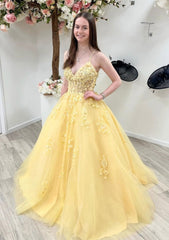 Bridesmaid Dress Vintage, A-line Princess V Neck Sleeveless Sweep Train Tulle Prom Dress With Appliqued Beading Lace