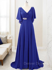 Party Dress Store, A-Line/Princess V-neck Sweep Train Chiffon Mother of the Bride Dresses With Beading