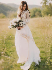 Wedding Dresses For Over 56, A-Line/Princess V-neck Sweep Train Chiffon Wedding Dresses