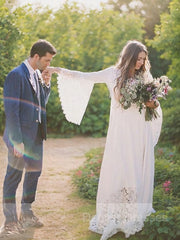 Wedding Dresses For Fall Weddings, A-Line/Princess V-neck Sweep Train Chiffon Wedding Dresses With Belt/Sash