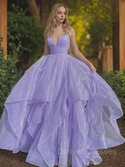 Prom Dresses Affordable, A-Line/Princess V-neck Sweep Train Prom Dresses