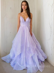 Prom Dresses Elegant, A-Line/Princess V-neck Sweep Train Prom Dresses