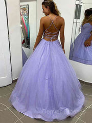 Formal Dresses Elegant Classy, A-Line/Princess V-neck Sweep Train Prom Dresses With Pockets