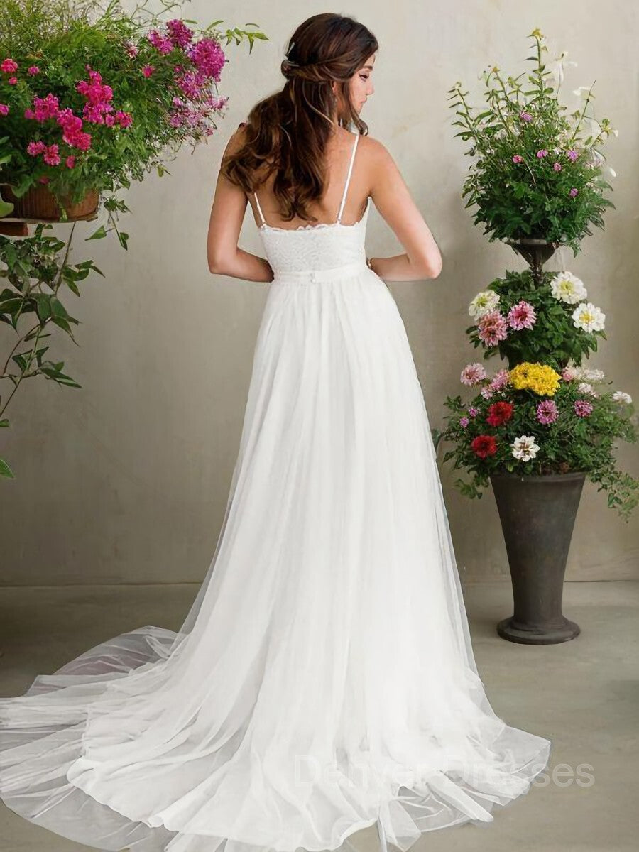 Wedding Dresses Shopping, A-Line/Princess V-neck Sweep Train Tulle Wedding Dresses
