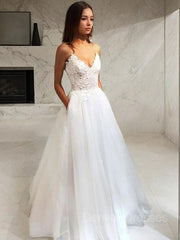 Wedding Dress Strap, A-Line/Princess V-neck Floor-Length Tulle Wedding Dresses