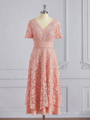 Formal Dresses Cheap, A-Line/Princess V-neck Tea-Length Chiffon Mother of the Bride Dresses With Appliques Lace