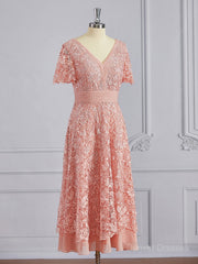 Formal Dresses 2039, A-Line/Princess V-neck Tea-Length Chiffon Mother of the Bride Dresses With Appliques Lace