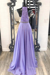 Bow Dress, A Line Purple Lace Long Prom Dress with Belt, Purple Lace Formal Dress, Purple Evening Dress, Bridesmaid Dress