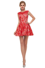 Purple Prom Dress, A-Line Red Lace Sleeveless Mini Homecoming Dresses