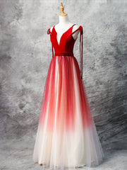 Classy Dress, A-Line Red Velvet Tulle Long Prom Dress, Red Formal Dress