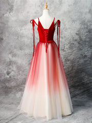 Semi Formal Dress, A-Line Red Velvet Tulle Long Prom Dress, Red Formal Dress