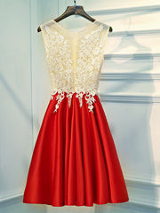 Homecoming Dresses Online, A Line Round Neck Red Short Lace Prom Dresses, Short Red Lace Formal Homecoming Dresses