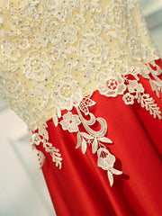 Homecoming Dresses Unique, A Line Round Neck Red Short Lace Prom Dresses, Short Red Lace Formal Homecoming Dresses