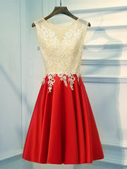 Homecoming Dress Pretty, A Line Round Neck Red Short Lace Prom Dresses, Short Red Lace Formal Homecoming Dresses