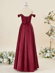 Sundress, A-line Satin Off-the-Shoulder Floor-Length Bridesmaid Dress