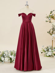 Homecoming Dresses Business Casual Outfits, A-line Satin Off-the-Shoulder Floor-Length Bridesmaid Dress