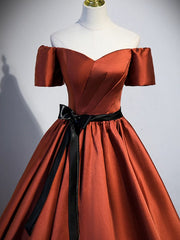 Party Dresses Design, A Line Satin Orange Long Prom Dresses, Orange Formal Bridesmaid Dresses