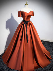 Party Dresses Designs, A Line Satin Orange Long Prom Dresses, Orange Formal Bridesmaid Dresses