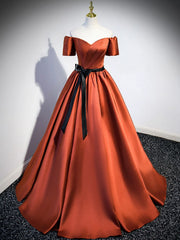 Party Dress Designer, A Line Satin Orange Long Prom Dresses, Orange Formal Bridesmaid Dresses
