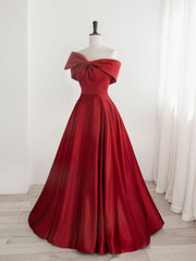 Party Dresses Website, A-Line Satin Red Long Prom Dresses, Red Long Formal Dresses