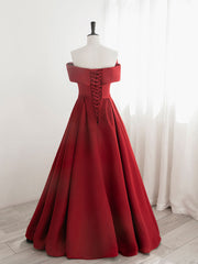 Party Dresses Websites, A-Line Satin Red Long Prom Dresses, Red Long Formal Dresses