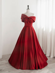 Party Dress Website, A-Line Satin Red Long Prom Dresses, Red Long Formal Dresses