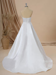 Wedding Dresses Lace, A-line Satin Straight Pleated Sweep Train Corset Wedding Dress