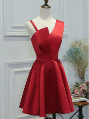 Prom Dresses Lace, A Line Short Red Prom Dresses, Short Red Graduation Homecoming Dresses