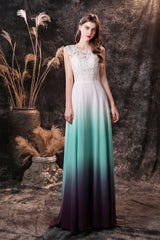 Homecoming Dresses Silk, A Line Sleeveless Appliques Ombre Silk Like Satin Floor Length Prom Dresses