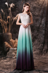 Homecoming Dresses 2036, A Line Sleeveless Appliques Ombre Silk Like Satin Floor Length Prom Dresses