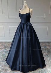 Homecoming Dresses Classy, A-line Sleeveless Square Neckline Long/Floor-Length Satin Prom Dress