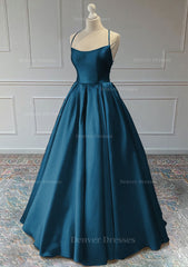 Homecoming Dresses Ideas, A-line Sleeveless Square Neckline Long/Floor-Length Satin Prom Dress