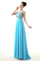 Prom Dresses 19, A-line Sleeves Chiffon Lace Backless Long Prom Dresses