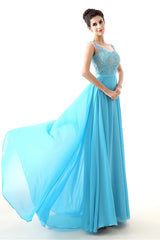 Prom Dress 19, A-line Sleeves Chiffon Lace Backless Long Prom Dresses