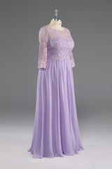 Party Dress Lace, Lilac A-Line 3/4 Sleeves Scoop Lace Prom Dress