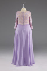 Party Dress Winter, Lilac A-Line 3/4 Sleeves Scoop Lace Prom Dress