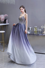 Evening Dress Styles, A-Line Spaghetti Straps Long Sequins Prom Dresses