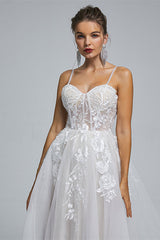 Wedsing Dress Shopping, A-Line Spaghetti Straps Tulle Decal Long Wedding Dresses