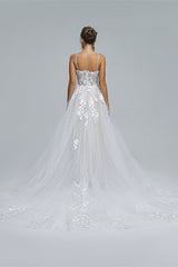 Wedding Dresses Shops, A-Line Spaghetti Straps Tulle Decal Long Wedding Dresses