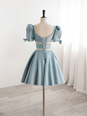 Bridesmaid Dresses Weddings, A-Line Square Neckline Blue Short Prom Dress, Cute Blue Homecoming Dress