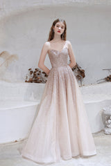 Formal Dresses Shop, A Line Strapless Beading Tulle Court Train Prom Dresses