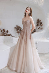 Formal Dress For Sale, A Line Strapless Beading Tulle Court Train Prom Dresses