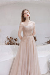 Party Dress Boots, A-Line Strapless Off The Shoulder Lace Up Beading Tulle Long Prom Dresses