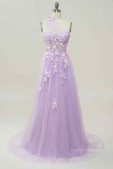 Formal Dresses Outfit, A-line Strapless Tulle Applique Long Prom Dress