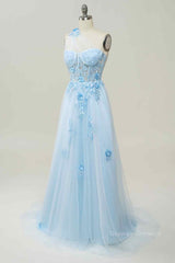 Formal Dresses Outfits, A-line Strapless Tulle Applique Long Prom Dress