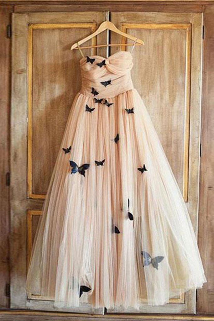 Ball Dress, A-Line Sweetheart 3D Butterfly Appliques Prom Dress Long Formal Gown