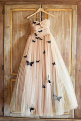 Ball Dress, A-Line Sweetheart 3D Butterfly Appliques Prom Dress Long Formal Gown