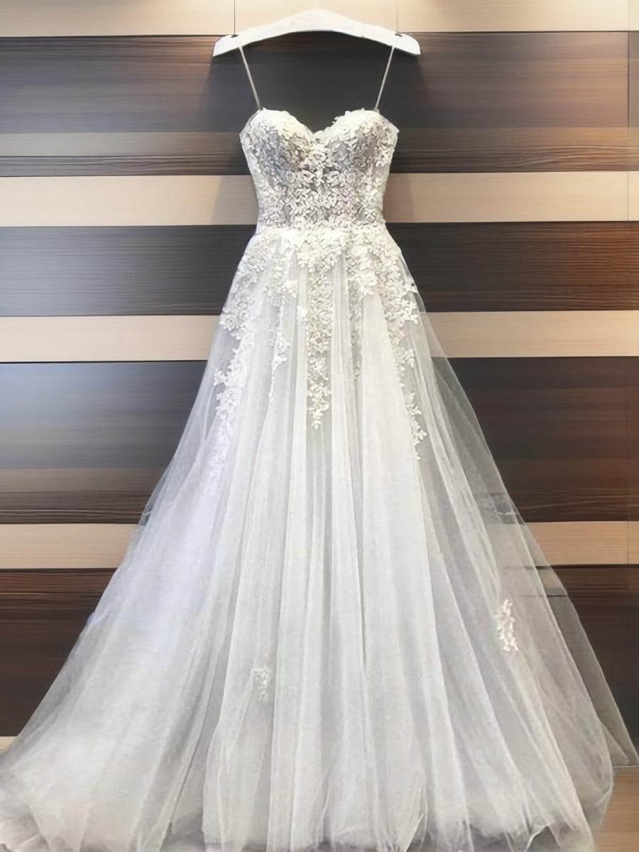 Wedding Dress Boutiques, A-line Sweetheart Appliques Lace Floor-Length Lace Wedding Dress