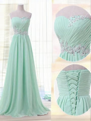 On Piece Dress, A-line Sweetheart Beading Floor-Length Chiffon Bridesmaid Dress